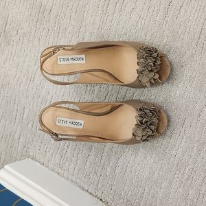 Taupe Wedge Sling Back Sandals